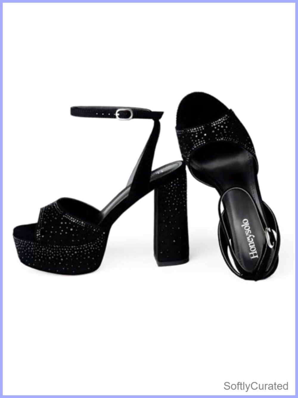 Sparkly Platform Heels Rhinestone Open Toe Block Heels - Picture 5 of 6